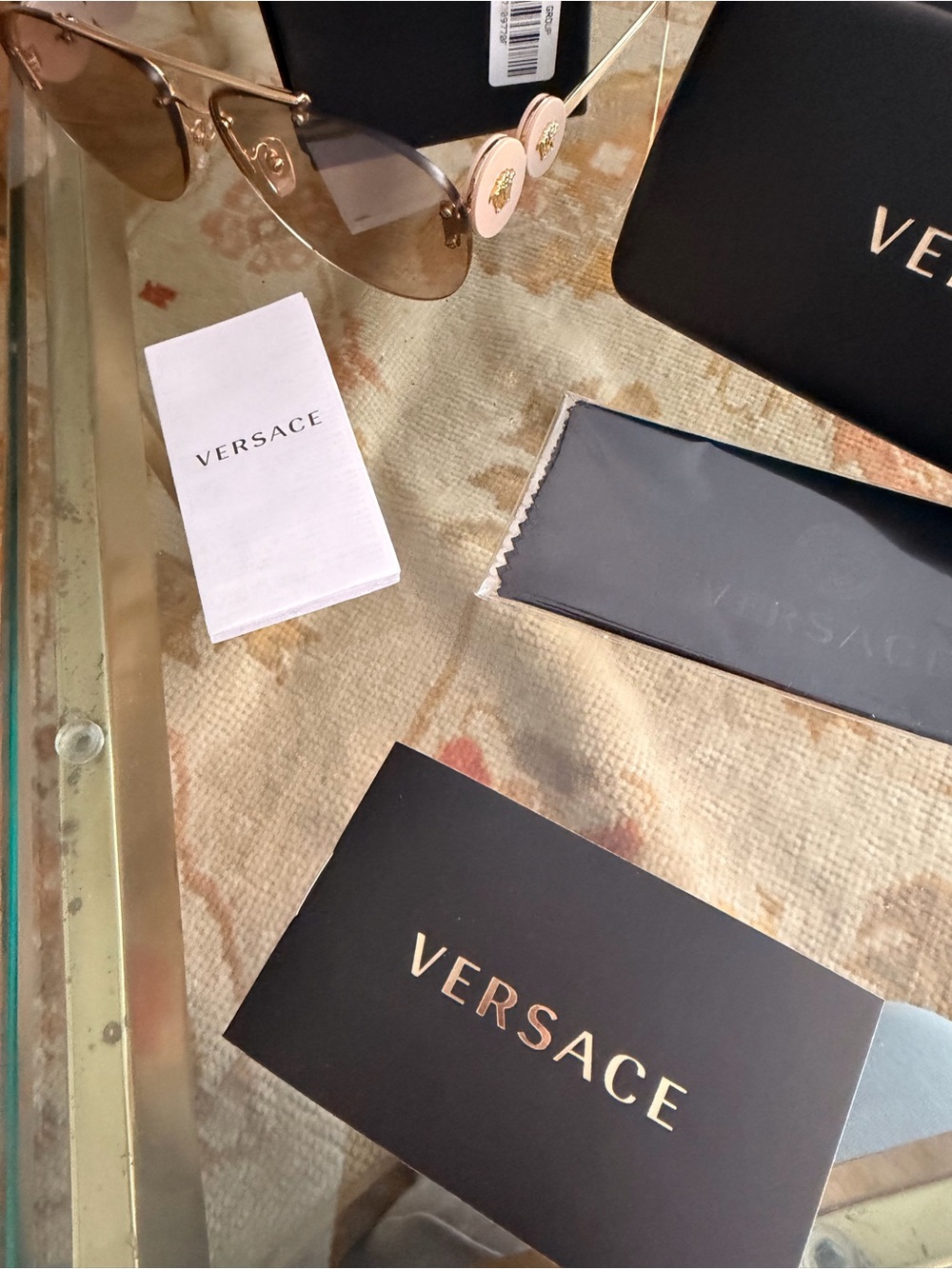 Versace Rimless Aviator Sunglasses in Brown Gold with tinted Lenses emblem NWT - Picture 12 of 13